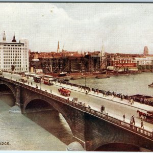 c1910s London, England Bridge River Thames Trolleys Horse Cart Boat Skyline A355