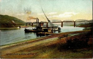 The Ohio River and Bridge, Bellaire OH c1907 Vintage Postcard F47