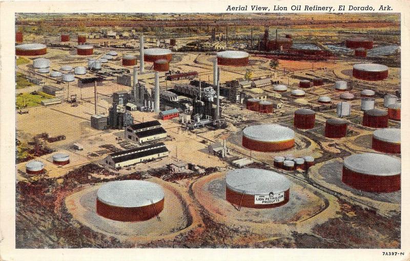 C66/ El Dorado Arkansas AR Postcard c30s Lion Oil Refinery Tanks