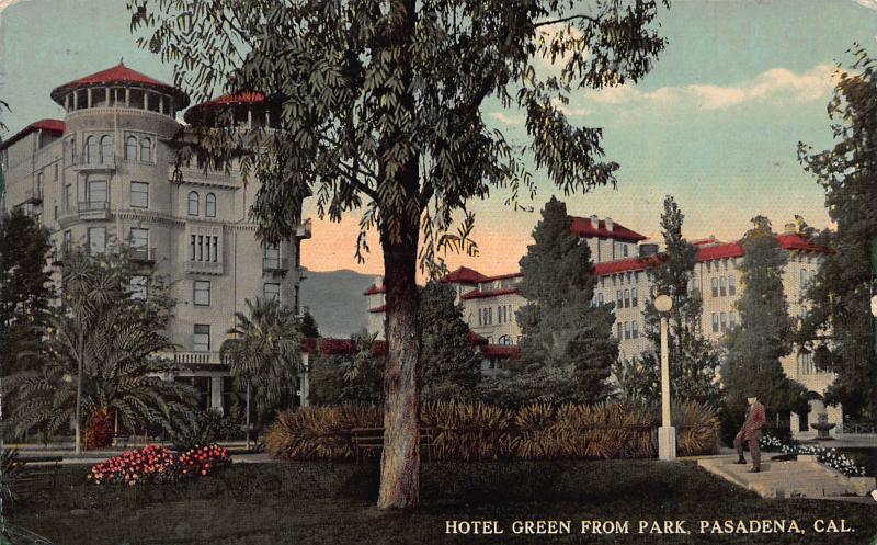 Hotel Green from Park, Pasadena, California, Early Postcard, Used in 1915