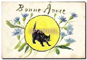 Old Postcard Fancy (drawing hand) Flowers Cat