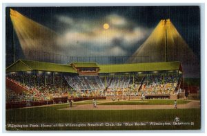 1940 Night Scene Moonlight Wilmington Baseball Club Blue Rocks Delaware Postcard