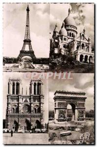 Paris Postcard Eiffel Tower Modern Montmarte sacre Coeur Arc de Triomphe Notr...