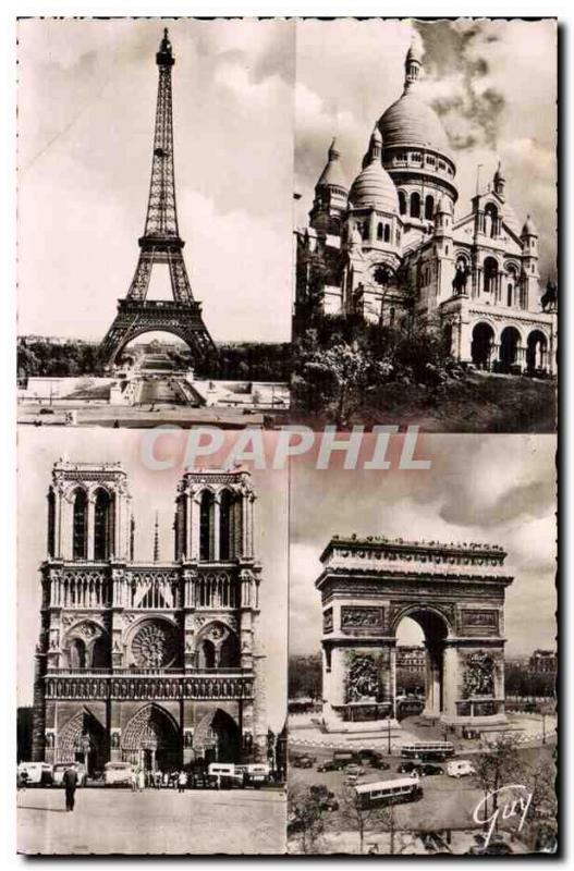 Paris Postcard Eiffel Tower Modern Montmarte sacre Coeur Arc de Triomphe Notr...