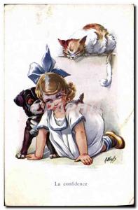 Postcard Old Dogs Dog Cat Child