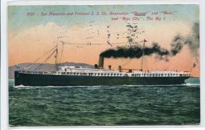 Steamer Beaver Bear Rose City San Francisco Portland Steam Ship 1911 postcard