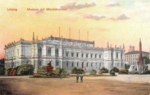 LEIPZIG GERMANY MUSEUM mit MENDEBRUNNEN POSTCARD c1910s