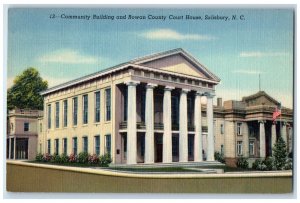 c1940 Community Building Rowan County Court House Salisbury Carolina NC Postcard