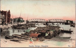 China Garden Bridge Shanghai Hand Tinted Vintage Postcard C097