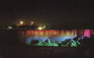 Vintage Postcard 1968 American Falls Illuminated Taken From Niagara Falls Canada