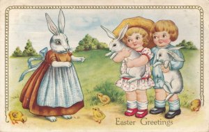 Easter Greetings Dressed Mother Rabbit Children Bunnies pm 1916 - Whitney Made