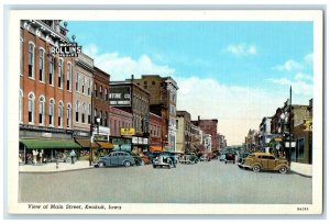 c1940 View Main Street Classic Cars Exterior Building Road Keokuk Iowa Postcard