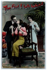 c1910's Couple Kissing Romance The Girl I Left Behind Unposted Antique Postcard