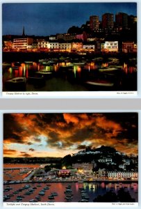 2 Postcards TORQUAY HARBOUR, South Devon England ~ Twilight & Night Views 4x6