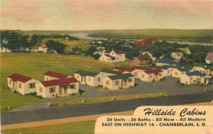 Postcard 1940s South Dakota Chamberlain Hillside Cabins Birdseye 23-12116