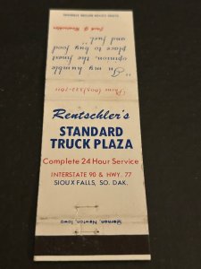Matchbook Cover Rentschler's Standard Truck Plaza Sioux Falls South Dakota MB181