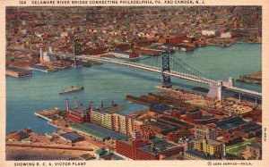 Vintage Postcard Delaware River Bridge Connecting Philadelphia PA & Camden N.J.