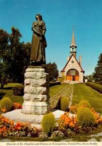 Canada Nova Scotia Grand Pre Park Church Of St Charles and Statue Of Evangeline