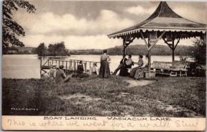 Boat Landing Lake Washacum by Fred Bates, Sterling MA c1907 Vintage Postcard J16