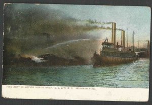 1910 PPC* HOBOKEN NJ FIRE BOAT IN ACTION NORTH RIVER D. L. & W. R. R. POSTED