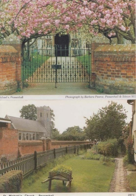 St Michaels Church Peasenhall Shrubbery 2x Suffolk Postcard