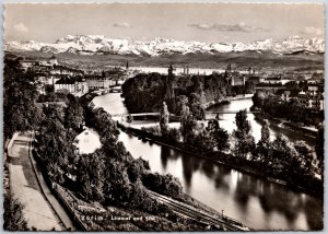 Limmat Und Sihl Zurich Switzerland Bridges Mountain Real Photo RPPC Postcard