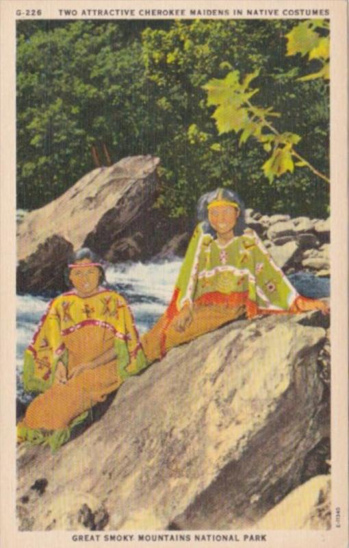 Two Attractive Indian Maidens In Native Costumes Smoky Mountains National Park