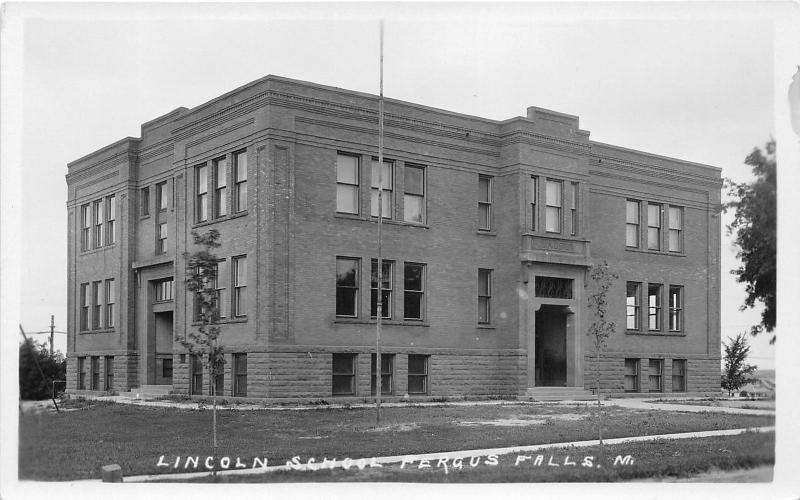 Fergus Falls Minnesota~Lincoln School~2 Entrances~1930s RPPC Postcard