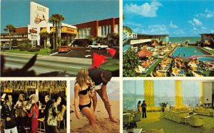 Miami Beach Florida 1960s Postcard Dunes Motel Multiview Swimming Pool