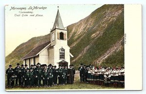 NORWAY ~ TVEIT CHURCH & Group of PEOPLE in COSTUME c1900s  Postcard