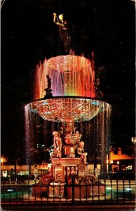 Fountain of Hebe at Night, Court Square Memphis TN c1960 Vintage Postcard B52