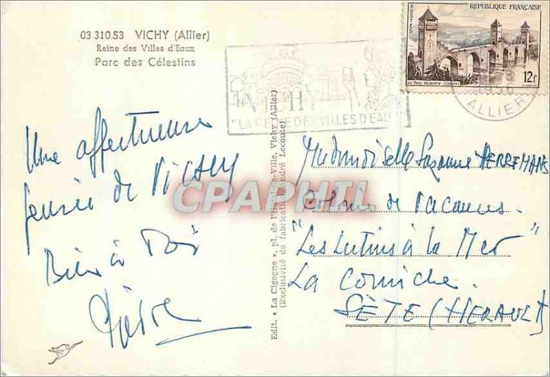 Postcard Moderne Vichy (Allier) Queen of Cities Waters Park Celestins