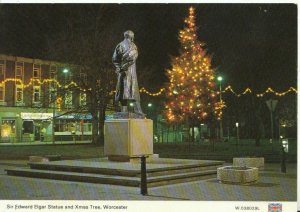 Worcestershire Postcard -Worcester, Sir Edward Elgar Statue and Xmas Tree 12629A