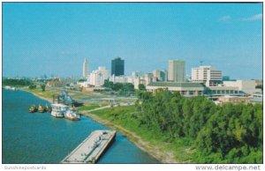 Louisiana Baton Rouge Skyline WithTugboats On The Mississippi River