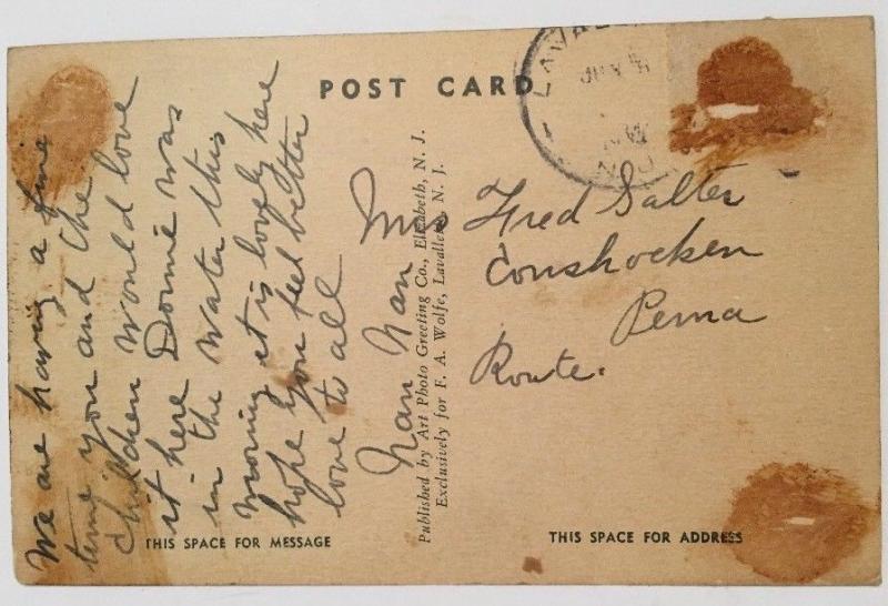 Postcard New Jersey Lavallette Beachfront RPPC 1934 Boardwalk Houses Swimsuits