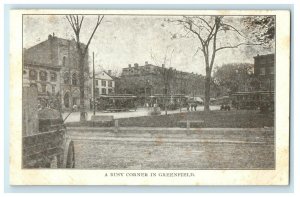 1905 A Busy Corner in Greenfield, Massachusetts MA Antique Postcard 