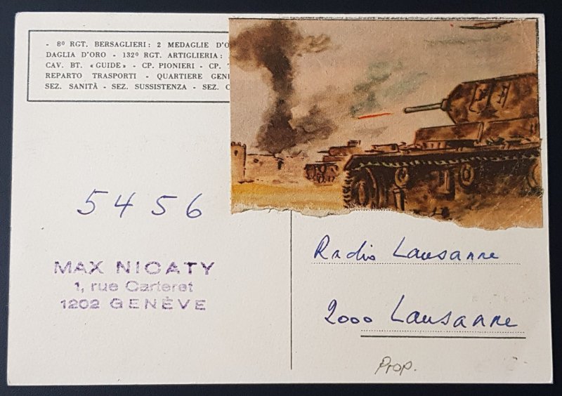 GERMAN THIRD REICH ITALIAN ORIGINAL POSTCARD ARMOURED DIVISION ARIETE PANZER