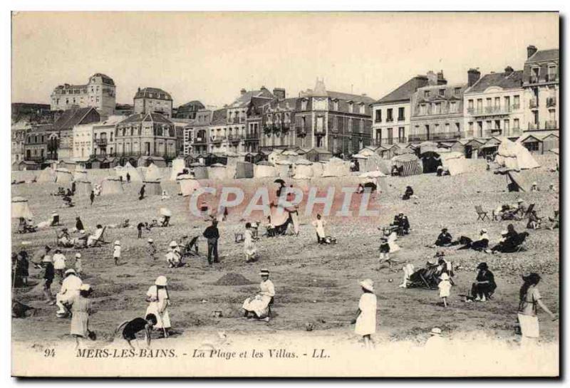 Old Postcard Mers Les Bains Beach and Villas