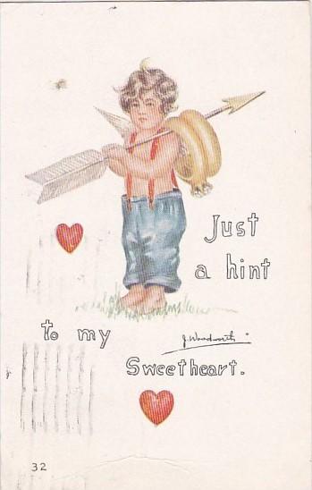 Valentine's Day Cupid With Arrow and Wedding Rings 1914 Signed Woodworth