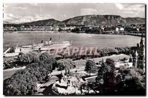 Old Postcard Geneve Switzerland das harbor bottom Mount Saleve and Mont Blanc