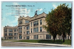 Peoria Illinois IL Postcard Manual Training High School Building 1921 Vintage