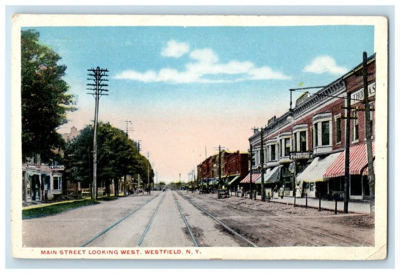 c1910's Main Street Looking West Furniture Store Westfield New York NY Postcard 