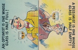 Humor - Optimist with Glass Half Full - Pessimist with Glass Half Empty - Linen