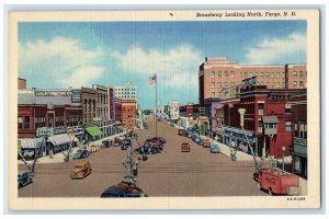 c1940's Broadway Looking North Coca Cola Truck Cars Fargo North Dakota Postcard