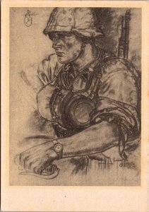 Mint Germany WW2 Sketch Postcard Waffen SS Weapon delivery Motorcycle