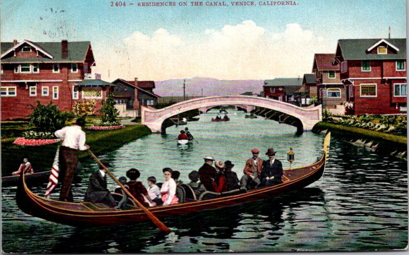 Postcard Residences and Boats on the Canal in Venice, California