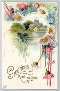 Kind Thoughts Greetings Daisies Pond Davidson Family Long Pine NE Postcard A35