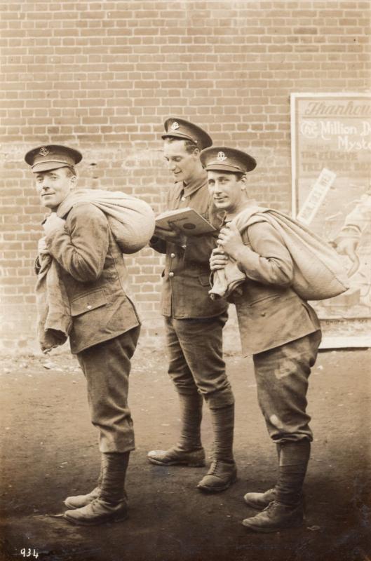 Soldiers WW1 As Army  Postman Antique Military Real Photo War Postcard