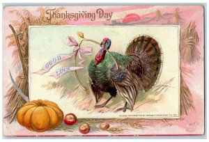 c1910's Thanksgiving Day Turkey Wishbone Good Luck Embossed Tuck's Postcard 