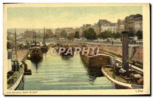 Old Postcard Liege Boats In Harbor